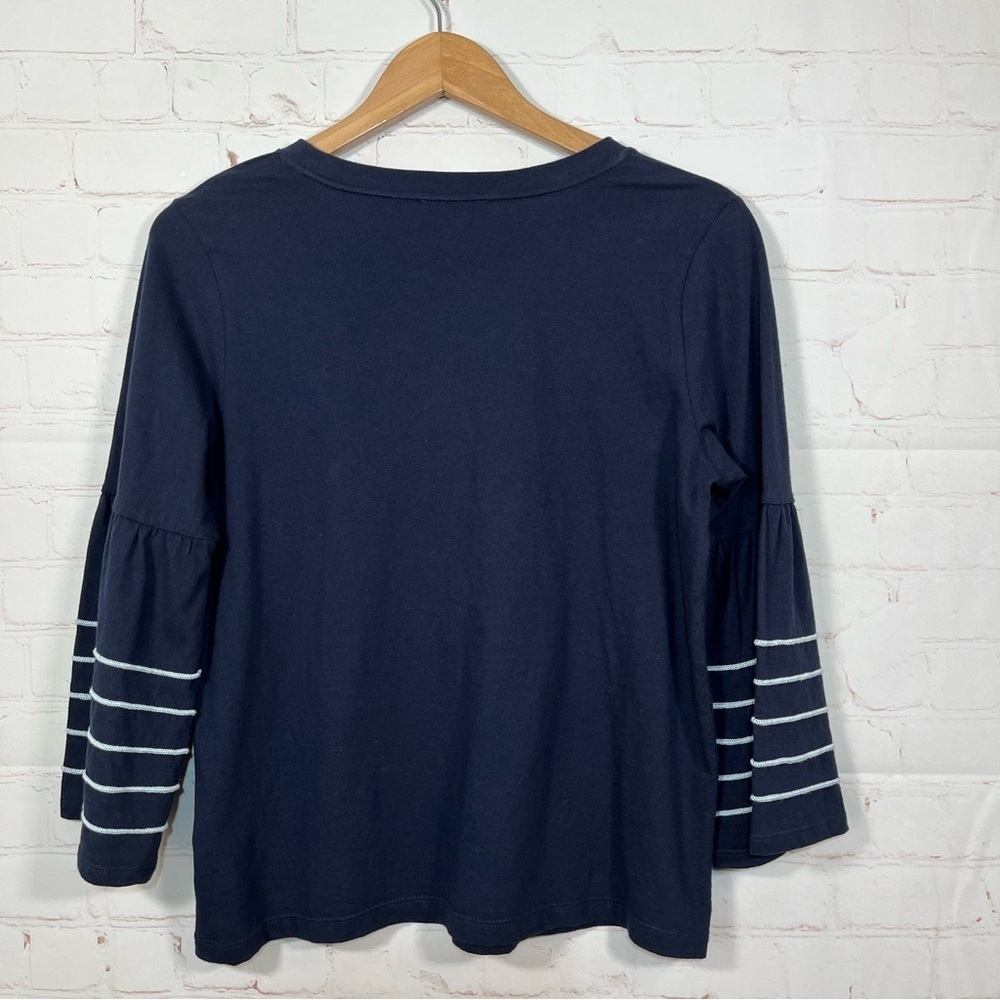 J. Crew Embroidered Bell Sleeve Top Blouse Shirt Womens Size Small Navy White - Picture 9 of 9